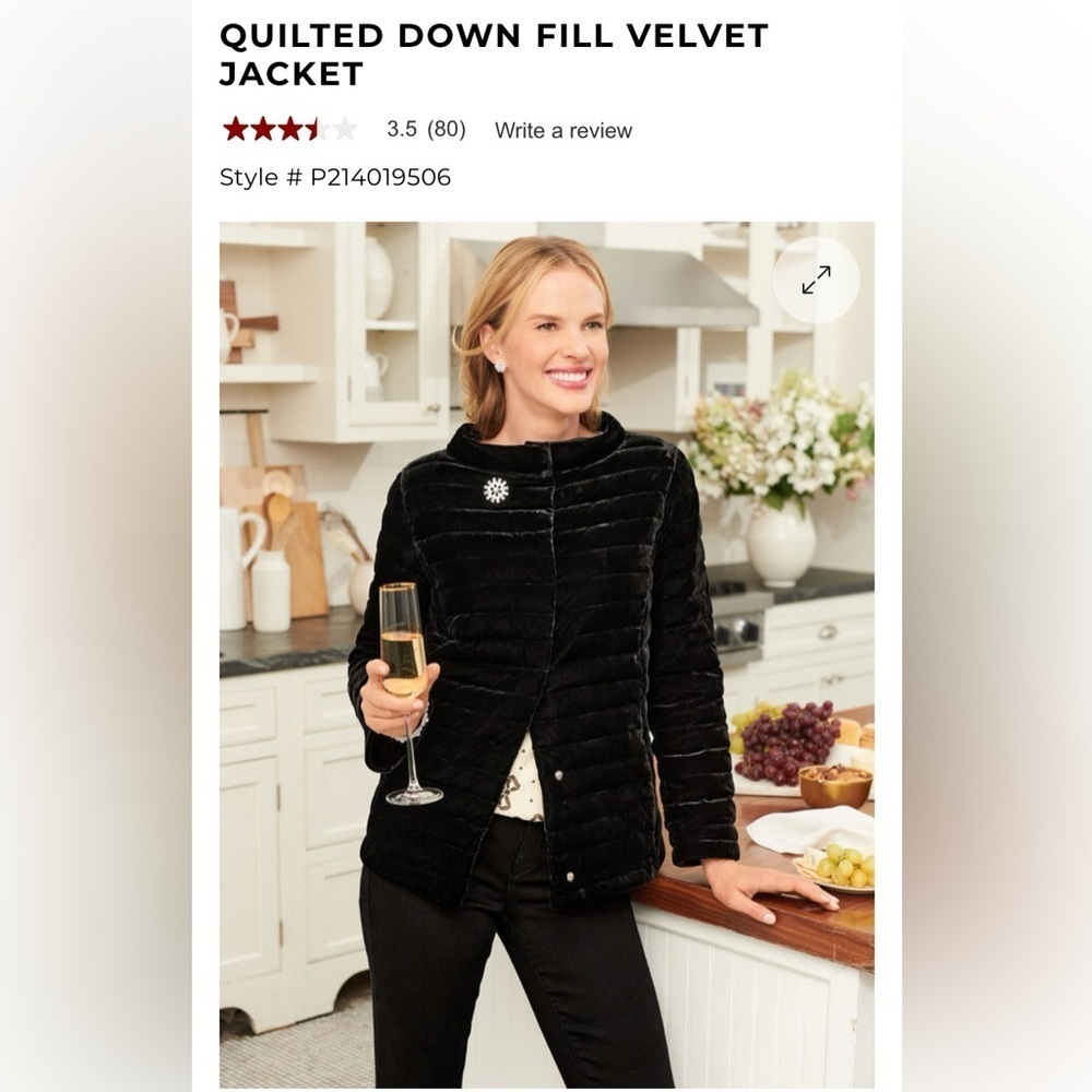 Talbots Quilted DownFilled Velvet Puffer Evening Jacket Cocktail Blk Size 12